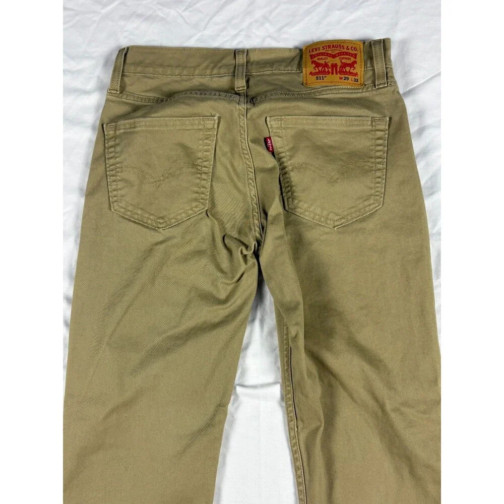 Levi's 511 Men's 29x32 Slim Fit Khaki Tan Stretch Pants WaterLess 04511-3376